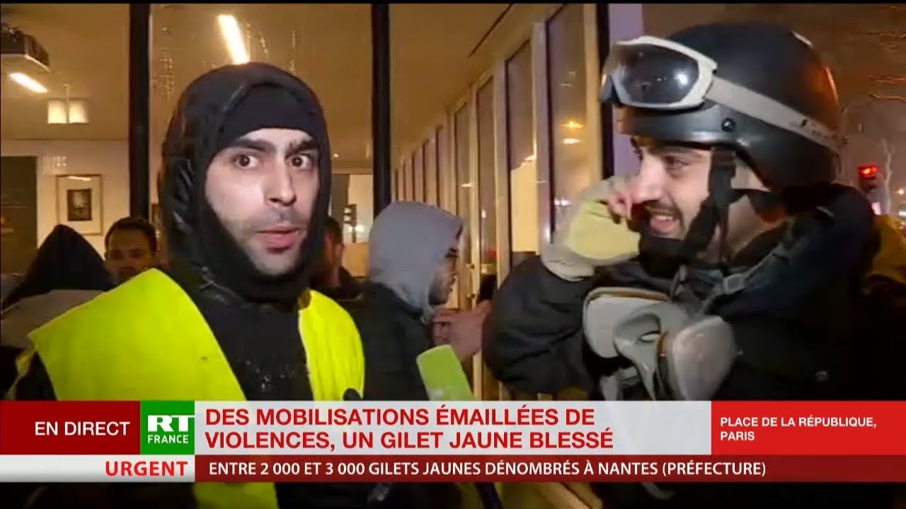 Acte 11 : un Gilet jaune interpelle en direct un journaliste de RT France place de la République