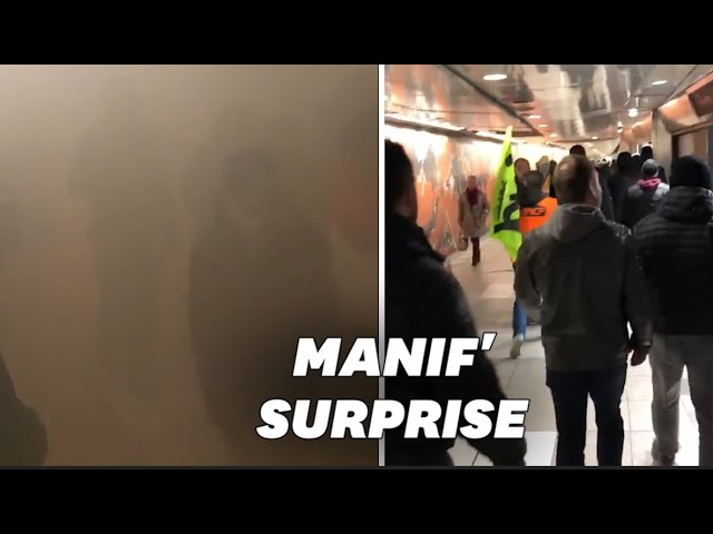 Action surprise des grévistes Gare de Lyon, dans les couloirs de la ligne 1