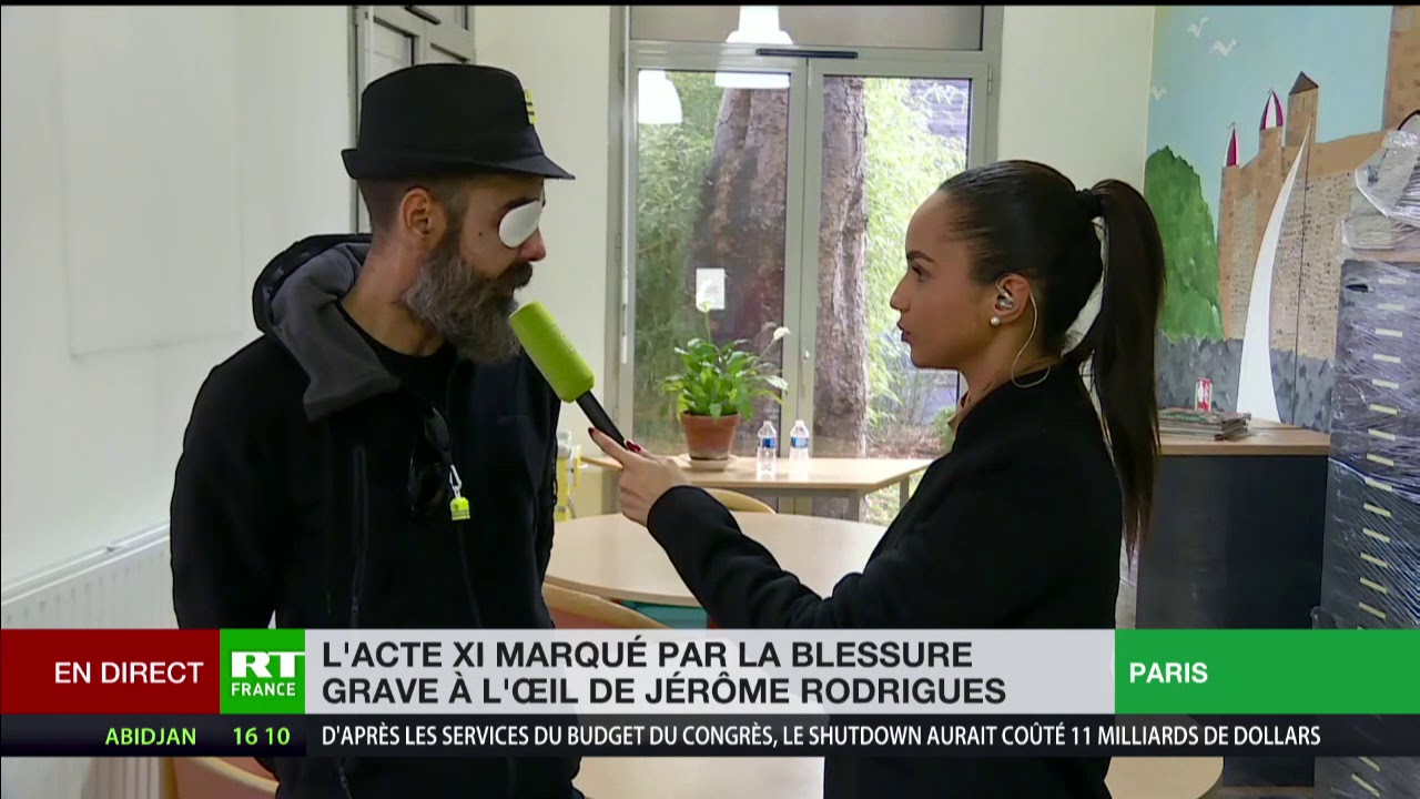 Le Gilet jaune blessé Jérôme Rodrigues à RT France : «Il est important d’amener un message de paix»